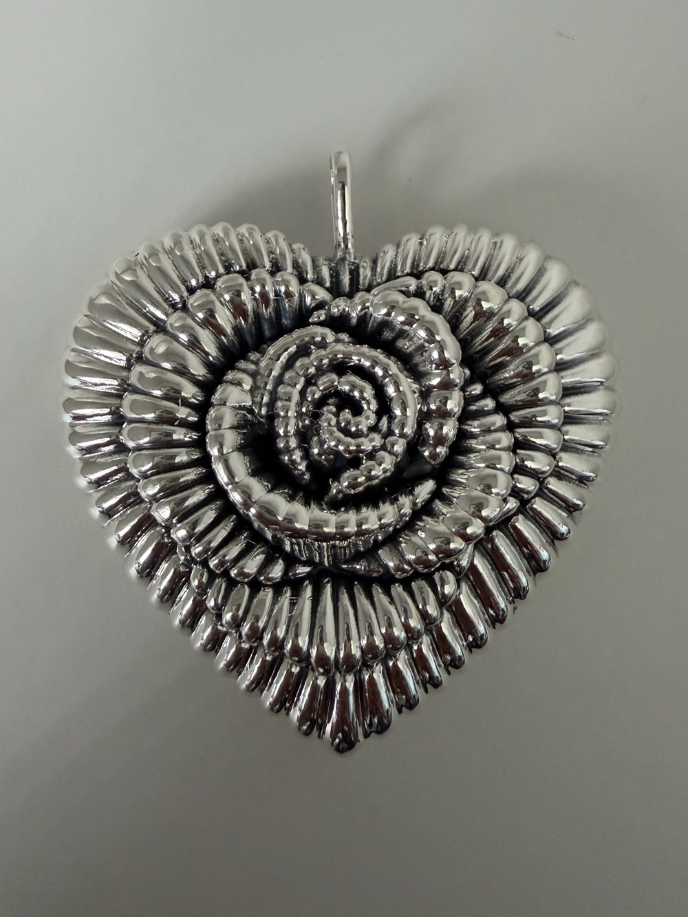 Huge Sterling Silver 925 Heart Pendant (only) with Floral Rosette